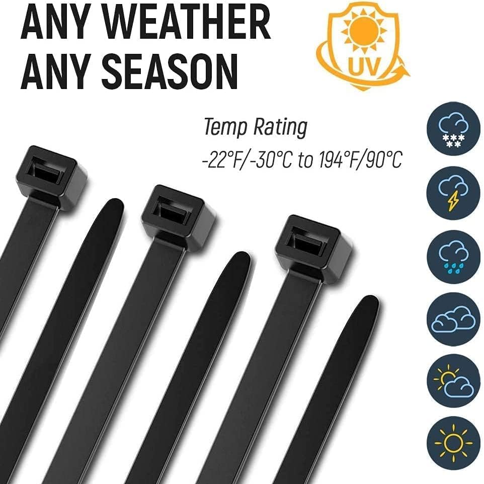 ALBO Black Zip Ties 14 Inch Plastic Cable Ties 1000 Pack Tie Wraps Heavy Duty 75lb UV Resistant Nylon Wire Ties - size: 14" Black 1000 Pack 75lb