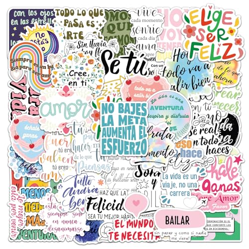 50 Pack Spanish Motivational Stickers for Teens & Adults, Waterproof Vinyl Inspirational Quotes Stickers for Laptops Water Bottles Journals Skateboards Affirmation Positive Quotes - style: Spanish Inspirational Quote