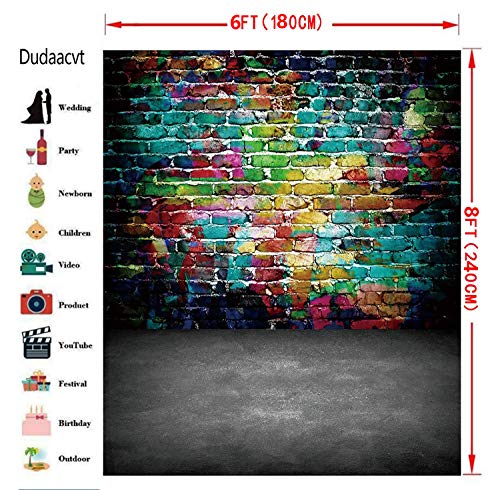Graffiti Photography Backdrop, 6x8 ft Colorful Brick Wall Vintage Cement Floor Backdrop for Studio Props Photo Background Q001 - size: 6x8ft