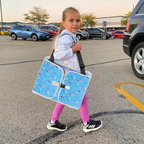 MENZOKE Kids Travel Tray, Car Seat Tray for Kids Travel, Toddler Essentials Girls with Tablet Holder, Road Trip Essentials with Cooler Cup Holder, Dry Erase Board & Storage Pocket for Airplane, Blue - color: Blue Aquarium