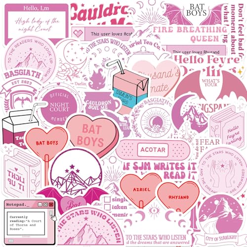 50 Pink Acotar Bookish Stickers - Kindle, Water Bottle, Booktok & Fantasy Book Stickers - style: Fantasy