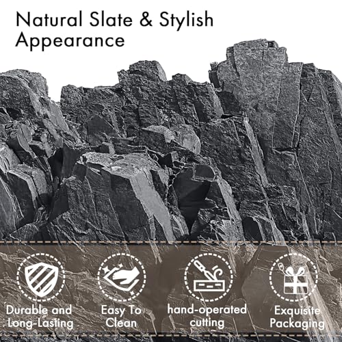 Slate Drink Coasters with Metal Holder, GOH DODD Set of 8 Black Coasters, 4 Inch Stone Coaster Set Tabletop Protection for Home Outdoor Kitchen Apartment Decor Housewarming Gifts Wedding Party, Round - color: Round Slate Coasters With Metal G-style Holder