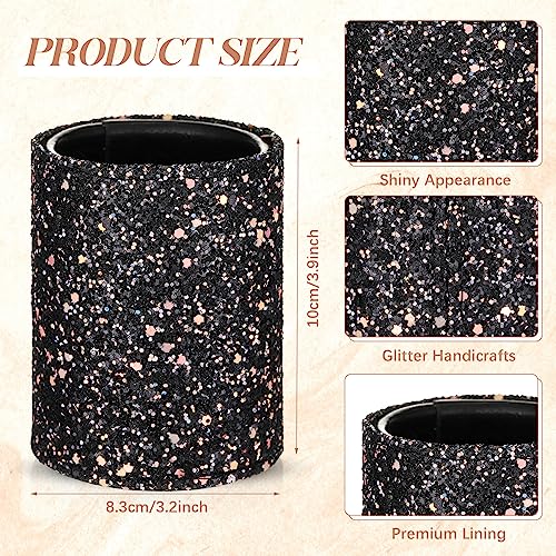 Sabary 8 Pcs Black Pens with Pen Holder for Desk Glitter Crystal Diamond Cute Ballpoint Fancy Pencil Holder Bling Desk Organizer for Women Girls School Office Supplies Wedding Graduation Gifts - color: Black