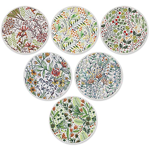 AD Set of 6 Coasters for Drinks Absorbing Round Ceramic Stone Coaster with Cork Base,Tabletop Protection Mat for Mugs and Cups,Office,Kitchen (Bontanicals with Holder) - style: Bontanicals with Holder
