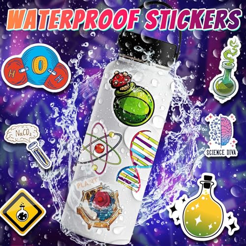 100pcs Science Stickers Pack, Biology Classroom Decor for School Teacher Student Laboratory Sticker Decals for Laptop Water Bottle Notebook Science Party Favors and Decor - style: Chemistry Stickers
