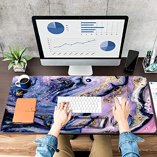 LATEEFAH Desk Mat, Mouse Pad with Wrist Rest, 4-in-1 Large Mouse Pads for Desk, Ergonomic Mouse Pad and Keyboard Wrist Rest Gaming Keyboard Mat for Office, Home - color: 4Pcs-Purple Marble