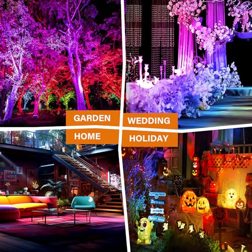 5W RGBW Landscape Lights, 16 Color Changing Spotlight 110V 120V Outdoor Landscape Lighting with Remote for Yard Garden Pathway(2 Pack with Base and Stake)