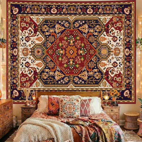 Apdidl Boho Hippie Wall Tapestry for Bedroom Aesthetic, Mandala Indian Bohemian Tapestries Art Decor, Vintage Orange Floral Cool Vertical Wall Hanging for Living Room Dorm 51" X 60" - color: Boho Tapestry, size: 60"L x 51"W