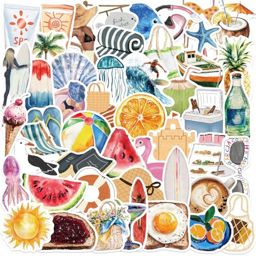 VSCO Beach Stickers for Teens & Adults, 50Pcs Ocean Stickers for Scrapbooking Water Bottles Laptop Notebook, Cute Waterproof Tropical Vinyl Decal for Girls Boys Bulk - style: Beach
