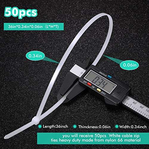 Shappy 36 Inch 50 Pcs Zip Ties Heavy Duty Strong Large Cable Wire Ties Zip Industrial Sturdy Wire, Awnings Tying Branches Bundling of Crops Fixed Water Pipes (White) - color: White, size: 36 inch