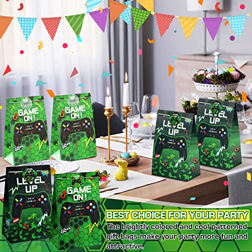 Geosar 30 Pack Video Game Party Favor Paper Bags Game on Goodie Candy Gift Bags with 30 Stickers Level up Reusable Goodie Treat Snacks Supplies for Boys Kids Gaming Birthday Party(Green) - color: Green