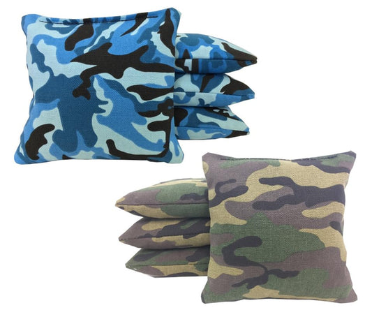 Tailgating Pros American Flag Wooden Plank Design Cornhole Board Set w/Bean Bags and Carrying Case - 4'x2' Corn Hole Toss Game - color: Blue Camo / Green Camo