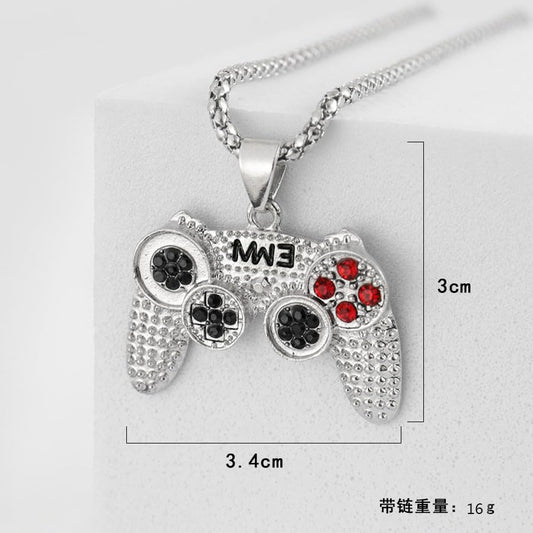 RTY Crystal Game Controller Necklace Hip-Hop Remote Control Friendship Necklace for Best Friends Chunky Statement Jewelry Valentine's Day Birthday Gift for Men - color: silver