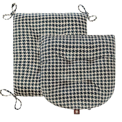 Outdoor Patio Cushion, Rocking Chair Cushion, Tufted Pads, Set of Upper and Lower with Ties Pack of 2 (2 Sets) - Back 20"×17", Seat 17"×17" (Blue Houndstooth) - color: Blue Houndstooth