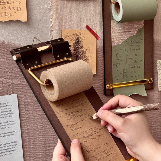 Rustic Hanging Memo Board with 1 Khaki Gray Paper Roll – Vintage Wall Mounted Clipboard Notepad, Tear-Off Writing Pad for Notes, Menu Display, Café, Restaurant, Home and Office - style: Khaki Gray Board + 1 Roll