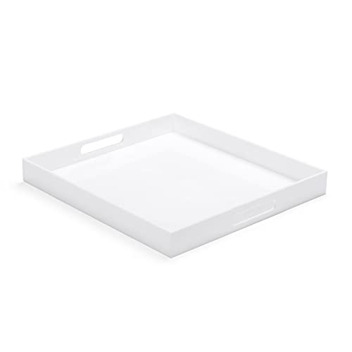 White Acrylic Large Ottoman Tray with Handles 18"x18"x2" Spill Proof Serving Tray Rubber Boot Organizer Tray Decorative for Living Room Bedroom Kitchen Entryway Coffee Table Countertop - color: White, size: 18" x 18" x 2"
