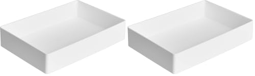 Amazon Basics Rectangular Plastic Desk Organizer with Storage Trays, Accessory Tray, Drawer Organizer, 9.4 x 6.7 x 2 inch, White (Pack of 2) - size: 9.4" x 6.7" x 2" (Pack of 2)