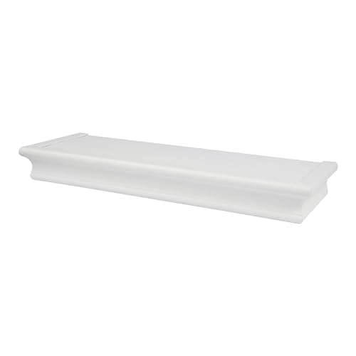 HIGH & MIGHTY Floating Shelf 18 Inch | Tool-Free Wall Mounted Shelf for Drywall | Holds 15 lbs Beveled White Decorative Wall Shelf for Bedroom Living Room Bathroom Kitchen Storage - color: White, style: Beveled & eCommerce Packaging