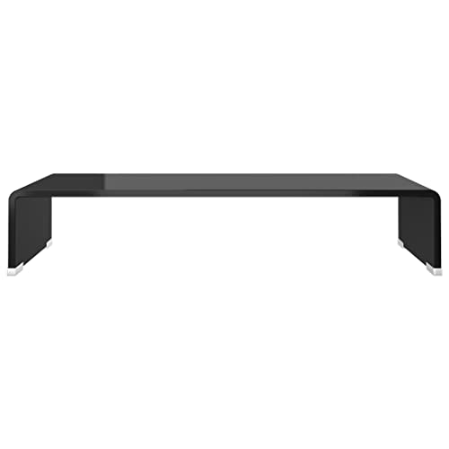 vidaXL Modern TV Stand/Monitor Riser, Tempered Glass Construction, Streamlined Black, Ideal for Television, Laptop, DVD Player - Easy to Clean, 23.6"x9.8"x4.3", Strength and Safety Borg