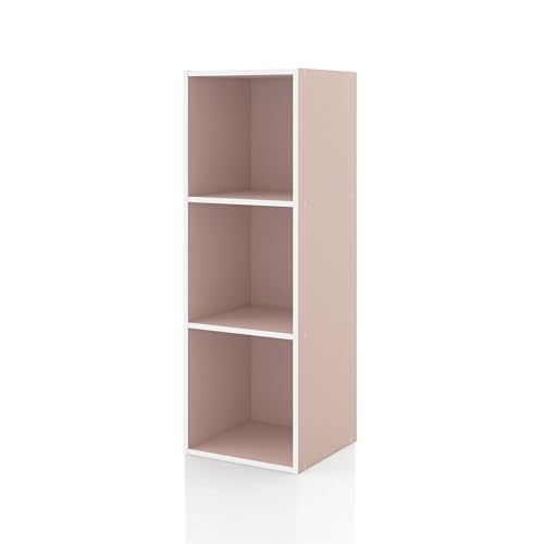Homes: Inside + Out Apexa 3-Cube Storage Organizer Shelves, Stackable Wood Bookcase Fits Cubby Bins for Organization, Dorm Teen Room Decor & Home Office, Light Pink - color: Light Pink, size: 3-cube