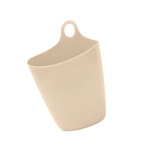 Small Hanging Trash Can, Mini Hangable Desktop Garbage Bin & Pen Holder Wall Mounted or Desk Side Mini Trash Can for Office Bedroom Kitchen Multi Functional Small Storage Organizer (Beige)