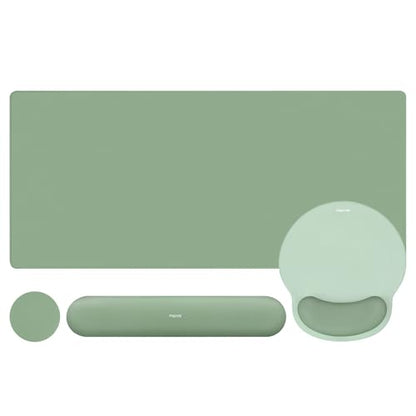 MOSISO Wrist Rest for Keyboard Mouse Pad Set, Large Gaming Deskpad&Circle Curved Mousepad&Keyboard Wrist Rest&Coaster, Ergonomic Non-Slip Mousepad&Easy Typing Pad with Silicone Lining, Green - color: Green