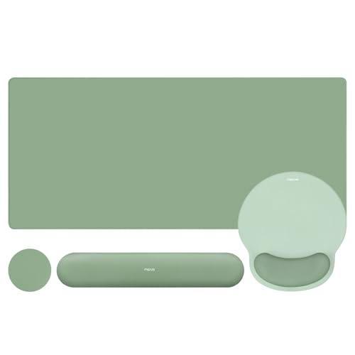 MOSISO Wrist Rest for Keyboard Mouse Pad Set, Large Gaming Deskpad&Circle Curved Mousepad&Keyboard Wrist Rest&Coaster, Ergonomic Non-Slip Mousepad&Easy Typing Pad with Silicone Lining, Green - color: Green