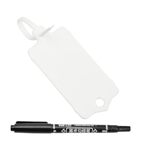 100pcs Blank Plastic Tags for Labeling Reusable Hanging Tags Ties Key Tag Storage Labels Waterproof Plastic Mark Label Writable Hang Sign with One Marker Pen (White) - color: White, size: 100 PCS