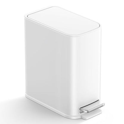 TIPGO Small Bathroom Trash Can with Lid Soft Close, Step Pedal, 1.3 Gallon / 5 Liter Stainless Steel Slim Garbage Can for Office, Diaper Waste Basket with Removable Inner Bucket (White) - color: White
