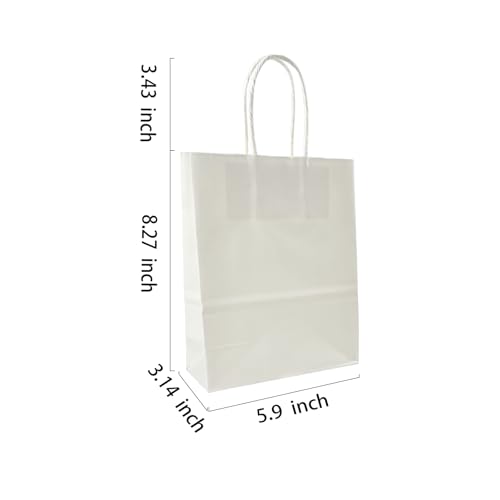 BAG BOX 100 Pack 5.9x3.1x8.25 Inch White Gift Bags with Handles,Bulk Kraft Paper Bags for Shopping, Retail, Merchandise, Wedding, Party Favors, Paper Grocery Sacks - color: White, size: 5.9 * 3.1 * 8.25 inch（Pack of 100）