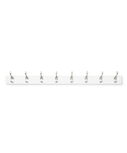 Amazon Basics Wall Mounted Modern Coat Rack for Entryway and Bedroom with Versatile Storage Hooks, Rectangular, 8-Hook, White | Rectangular
