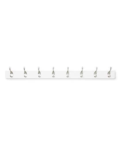 Amazon Basics Wall Mounted Modern Coat Rack for Entryway and Bedroom with Versatile Storage Hooks, Rectangular, 8-Hook, White | Rectangular