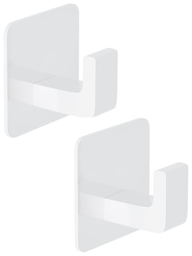 GWAAZXGZ Square Self Adhesive Towel Hooks - 2 Pack Matte White Metal Hooks, Right-Angle Design for Towels, Robes & Hats, Organize Bathroom, Kitchen, Entryway, Doors, Cabinets on Smooth Surfaces - color: White, size: 2 Pack