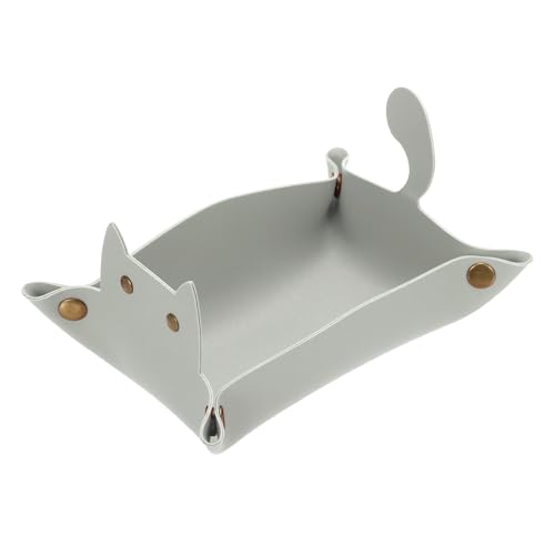 uxcell Leather Valet Tray, Folding Jewelry Tray Organizer Travel Dish Plate Desk Organizer for Women and Men Storage Jewelry Keys Wallet Coin, Gray - color: Gray