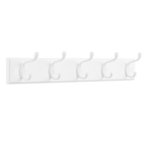 SONGMICS Wall-Mounted Coat Rack, Hook Rack, 5 Dual Metal Hooks, for Coats, Bags, Keys, in The Entryway, Bedroom, Living Room, White ULHR235W01 - color: White, size: 1 Pack-5 Hooks