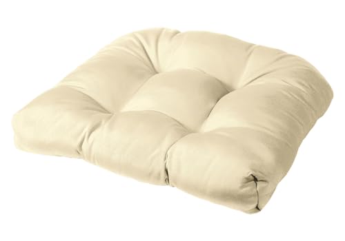 Cushion Source Tufted Chair Cushion | Rounded Back Corners | 21" x 19" x 4" Seat Cushion | No Ties | Indoor/Outdoor | Multiple Sunbrella Fabric Options Available (Sunbrella Canvas Vellum) - color: Sunbrella Canvas Vellum