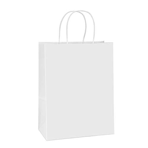 BagDream Paper Shopping Bags 10x5x13 100Pcs White Kraft Gift Bags with Handles Bulk, for Shopping, Merchandise, Retail, Party Favor, Gifts, Take-out, Recyclable Paper Sacks - color: White