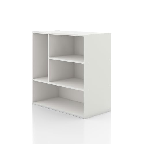 Homes: Inside + Out Apexa 4-Vertical Storage Organizer Shelves, Stackable Wood Bookcase for Organization, Dorm Teen Room Decor & Home Office, White - color: White, size: 4-vertical