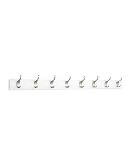 Amazon Basics Wall Mounted Modern Coat Rack for Entryway and Bedroom with Versatile Storage Hooks, Rectangular, 8-Hook, White | Rectangular