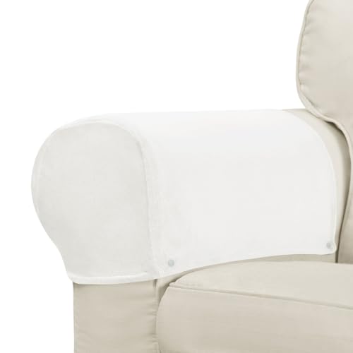 Velvet Armrest Covers for Chairs and Sofas Soft Stretch Couch Arm Cover Set of 2 Non Slip Sofa Armrest Slipcover Furniture Protector for Sofa, Couch, Armchair, Recliner, White - color: White