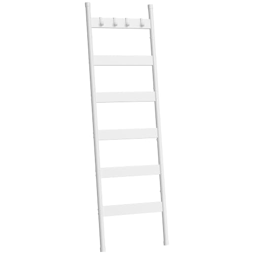 HOOBRO Blanket Ladder, 6-Tier Towel Rack with Hooks, Wall-Leaning Blanket Rack, Decorative Display Ladder Shelf, for Scarves, Industrial, Living Room, Bedroom, White WW66CJ01 - color: White, size: 17.3"L x 72.6"W