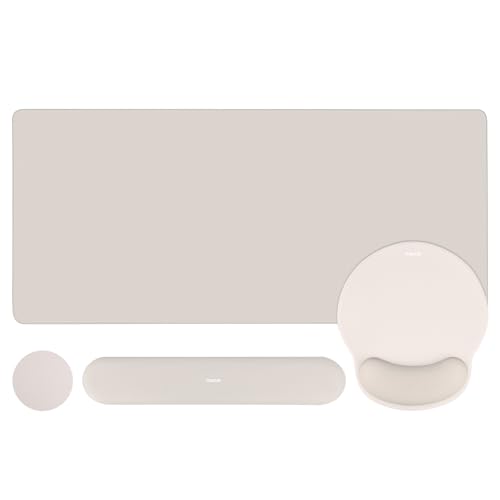 MOSISO Wrist Rest for Keyboard Mouse Pad Set, Large Gaming Deskpad&Circle Curved Mousepad&Keyboard Wrist Rest&Coaster, Ergonomic Non-Slip Mousepad&Easy Typing Pad with Silicone Lining, Stone Gray - color: Stone Gray