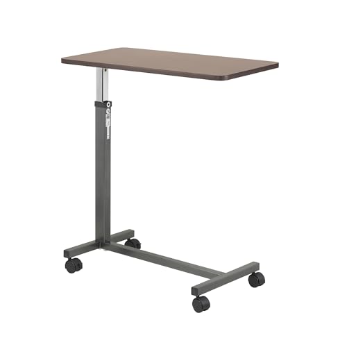 Drive Medical Overbed Table with Wheels - Secure Height Adjustment for Comfort - Non Tilt Surface - Smooth Rolling Design - Home & Hospital Use - Woodgrain Laminate Top - Silver Vein - color: Silver Vein