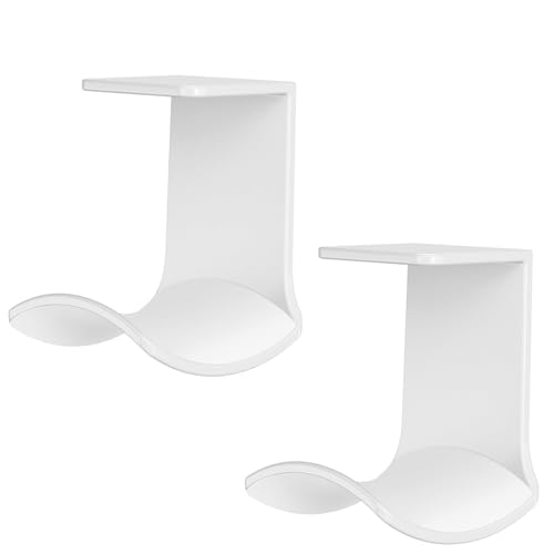 2-Pack Under Desk Headphone Hanger, Strong Adhesive Headset Holder Mount, Sticky Curved Hook Stand for PC Gaming Setup & Desk Organization, Universal Fit, White - color: White B(2 Pack)