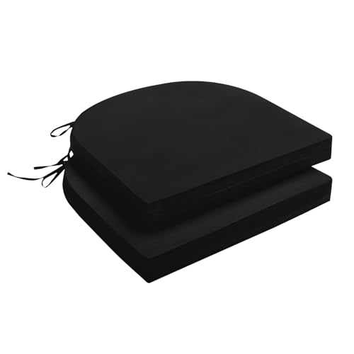 downluxe Outdoor Chair Cushions Set of 2 for Patio Furniture, Water-Resistant Patio Chair Cushions with Ties, High Density Foam Outdoor Seat Cushion, 17" X 16" X 2", Black - color: Black, size: 17x16x2 Inch (Pack of 2)