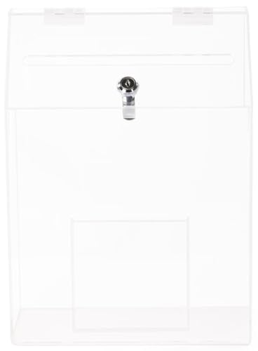 Displays2go Locking Clear Acrylic Suggestion Box with 1 Front Pocket (SMPP1PKCLE)
