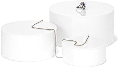Red Co. Set of 3 Sizes (6", 5", 4") Acrylic Round Cylinder Display Nesting Riser Stands with Hollow Bottoms, Glossy White - color: White, size: 6", 5", 4"