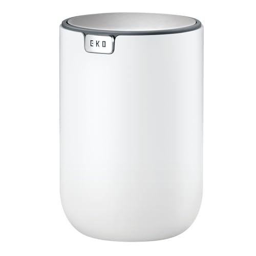 EKO Mini Desk Trash Can with Swing-Top Lid 0.4 Gallon Small Table Round Wastebasket for Office, Home, Car (White) - color: White, size: 1.5 Liters