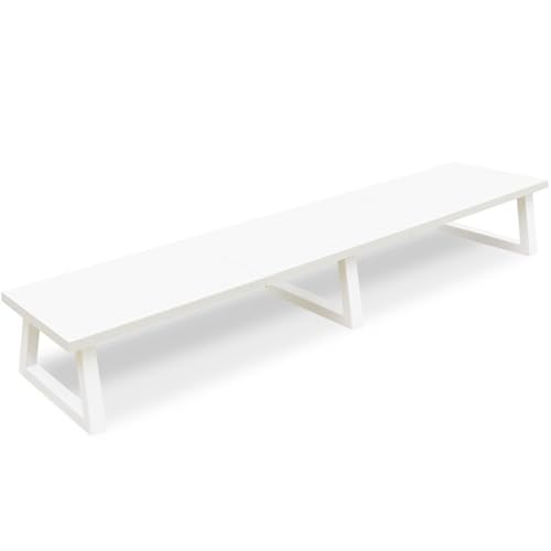 TEAMIX White Dual Monitor Riser for 2 Monitors-42inch, Wood Desktop Dual Stand with Metal Legs, Long Screen/PC/Laptop Storage,Computer Shelf TV Holder Home Office - color: White