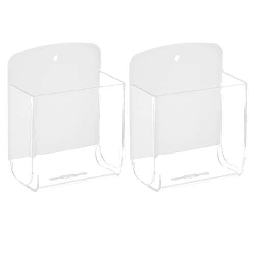 Cosmos Pack of 2 Acrylic Remote Control Holder Adhesive Wall Mount Phone Holder Wall Mount Organizer Media Storage Box Phone Charging Storage Box for Home Office Living Room Bedroom (Transparent) - color: Transparent Clear